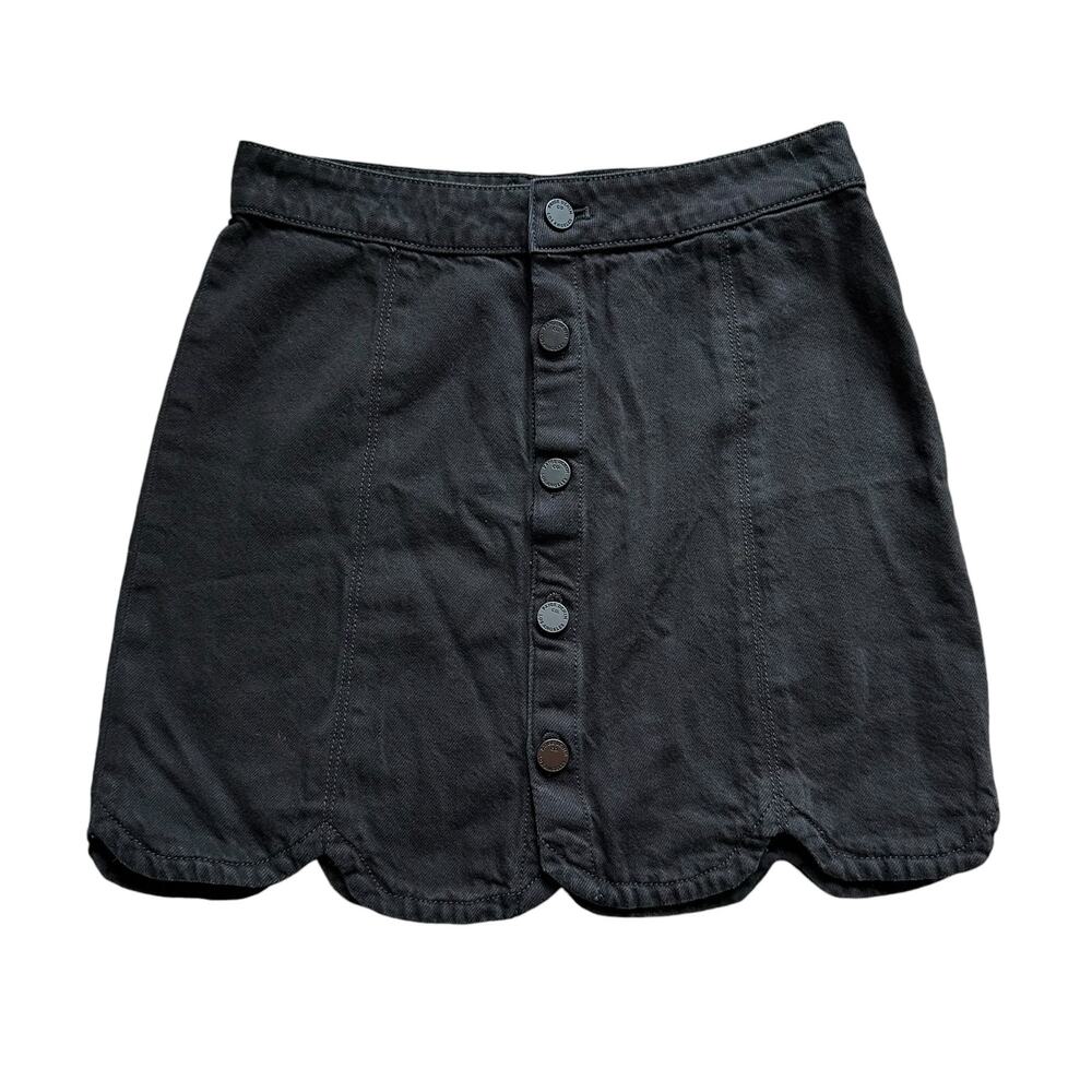 PAIGE Black Button-Front Scalloped Mini Skirt